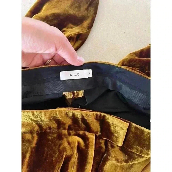 $525 ALC A.l.c. Womens 4 Orange Gold Shiny High Rise Velour Velvet Wide Pants - Picture 6 of 7